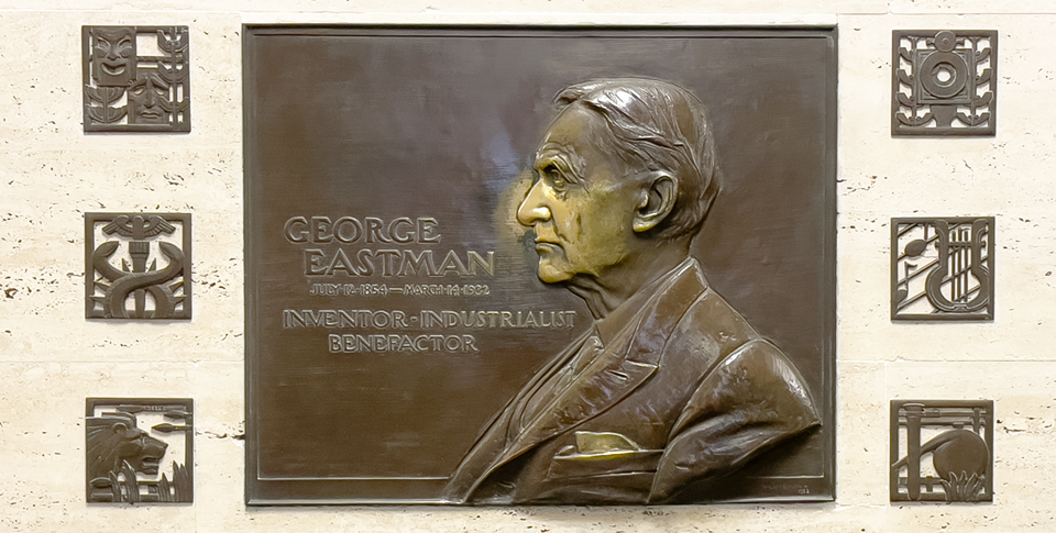 George Eastman profile relief on the walls of MIT